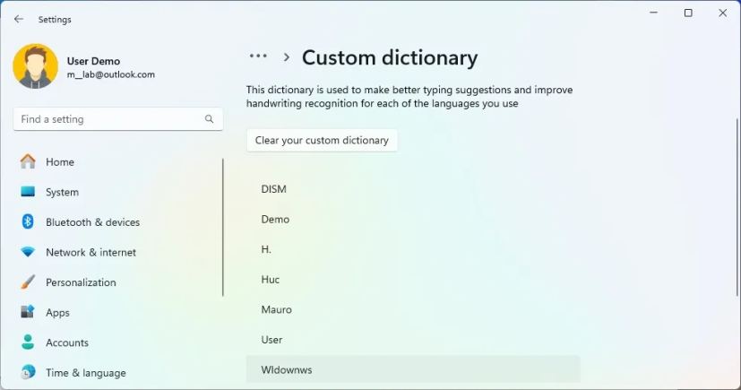 Dictionnaire personnalisé Windows 11