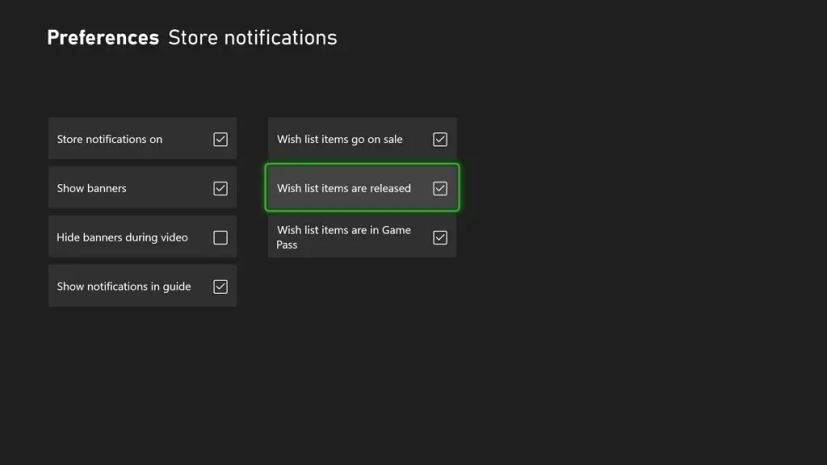Notification de liste de souhaits du Xbox Store