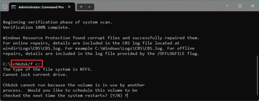 Commande Windows 11 Vérifier le disque