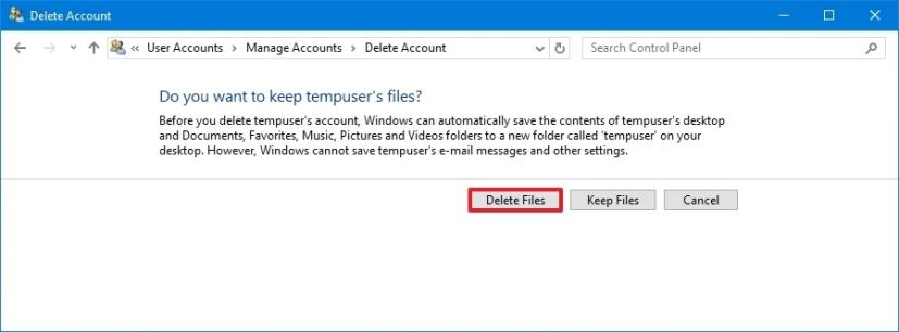 Windows 10 supprimer le compte du Panneau de configuration