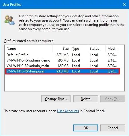 Paramètres des profils utilisateur sous Windows 10
