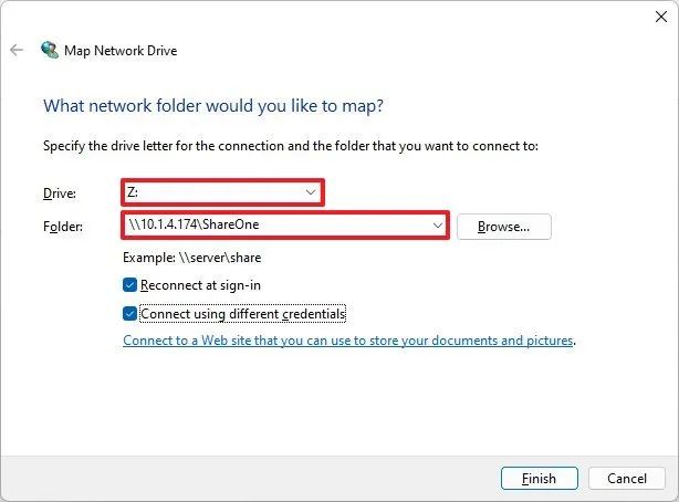 Lecteur réseau de cartographie Windows 11