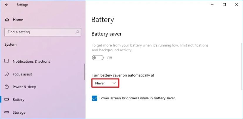 Désactiver l'économiseur de batterie sous Windows 10