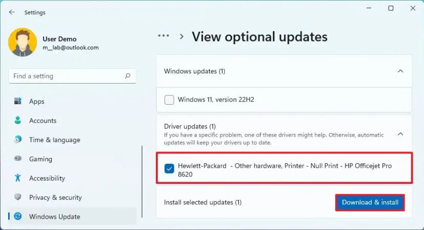Windows 11 installe des mises à jour facultatives
