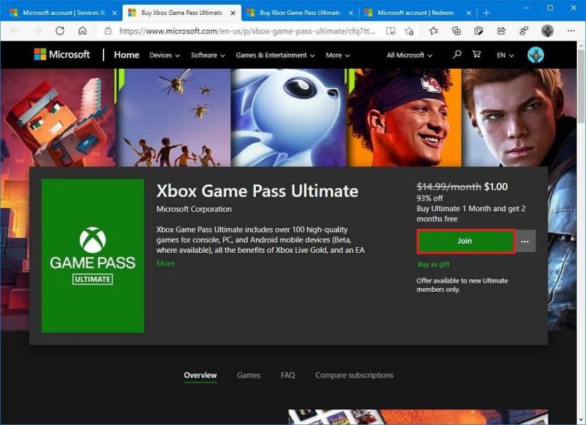 Bouton de participation au Xbox Game Pass Ultimate