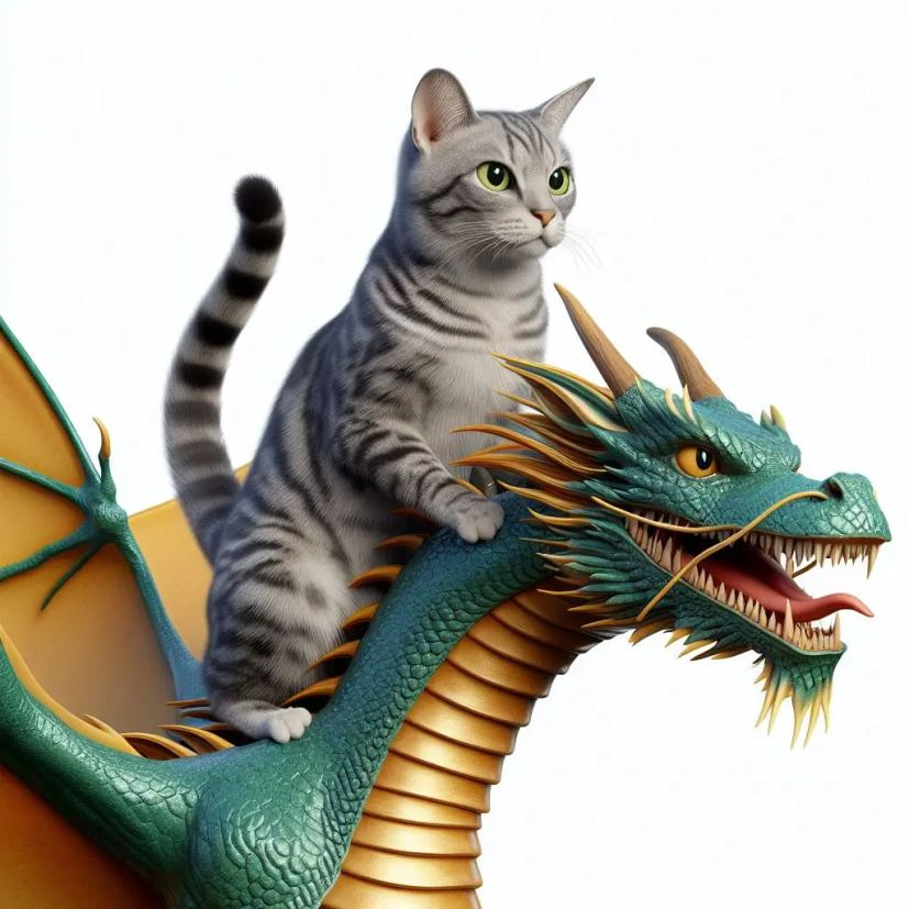 Chat chevauchant un dragon