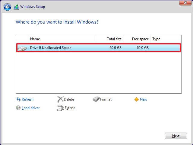 Sélectionnez SSD pour installer Windows 10
