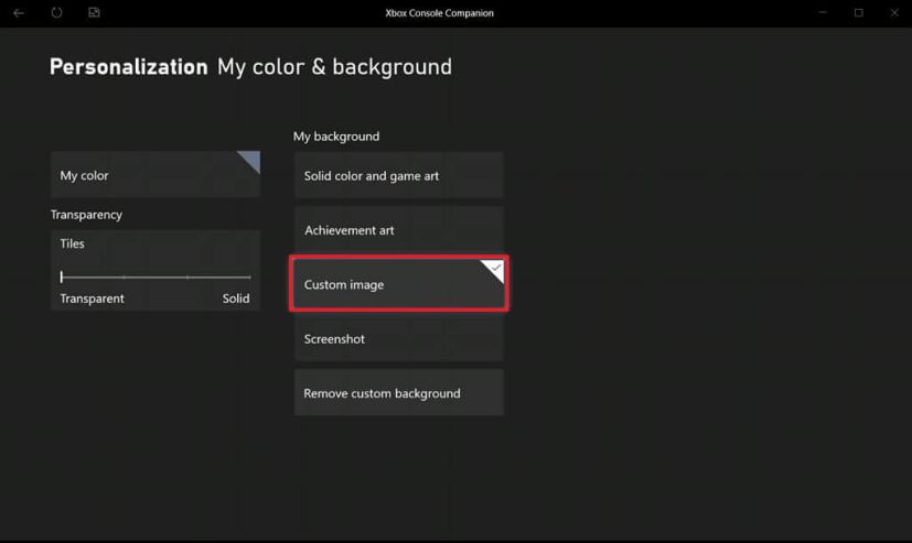 Arrière-plan de l'image personnalisée Xbox