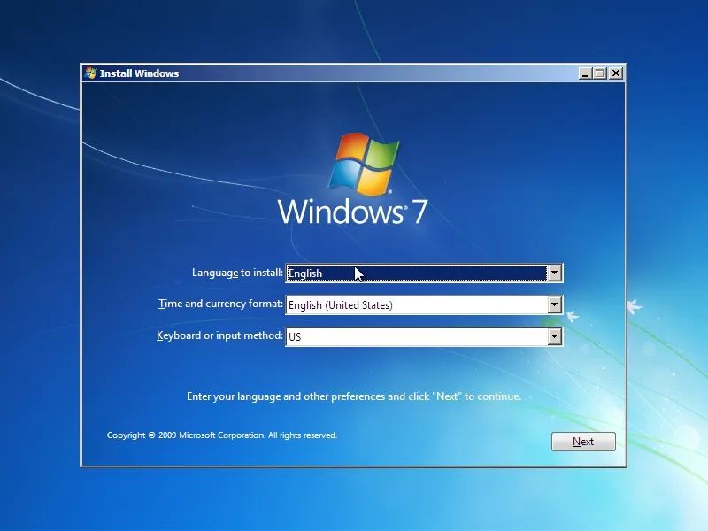 Assistant d'installation de Windows 7