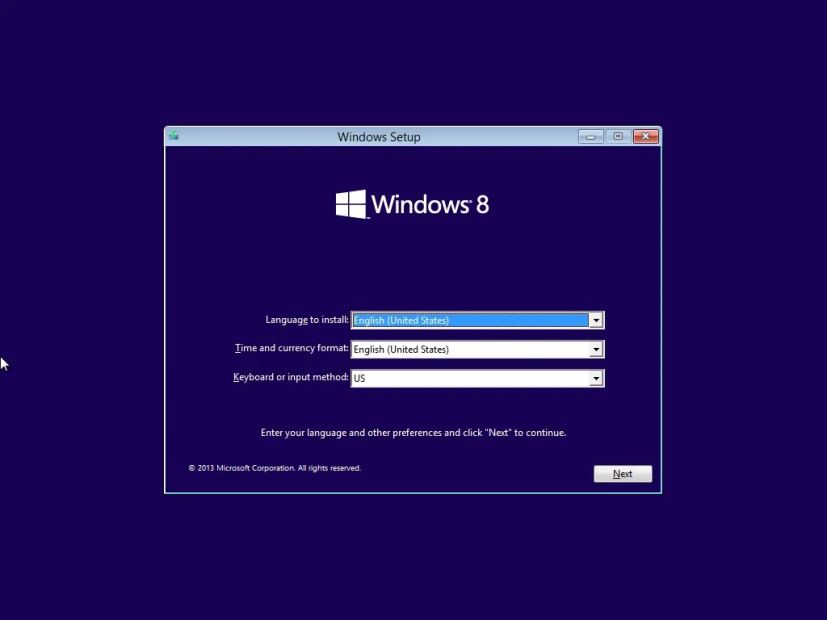 Assistant d'installation de Windows 8