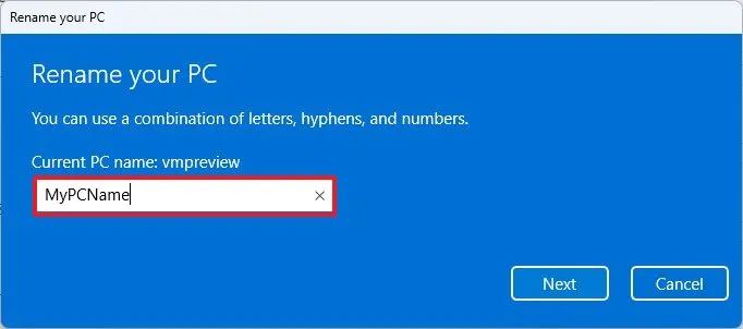 Windows 11 change le nom du PC