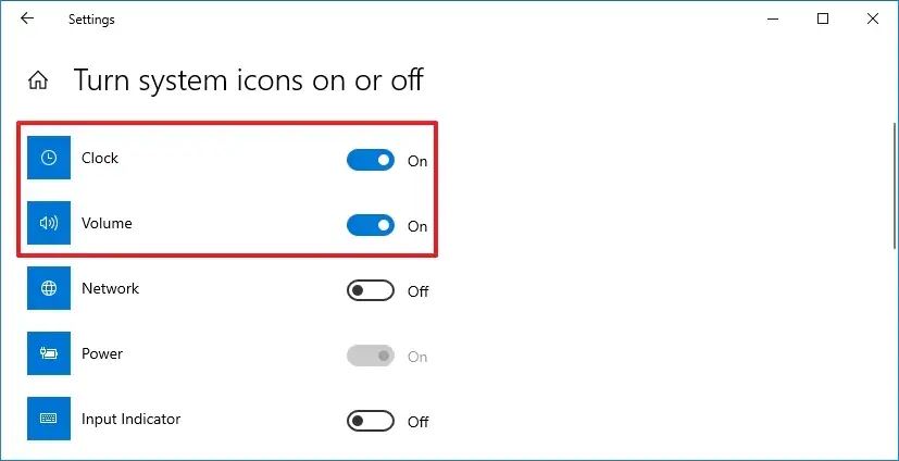 Paramètres des icônes du système Windows 10