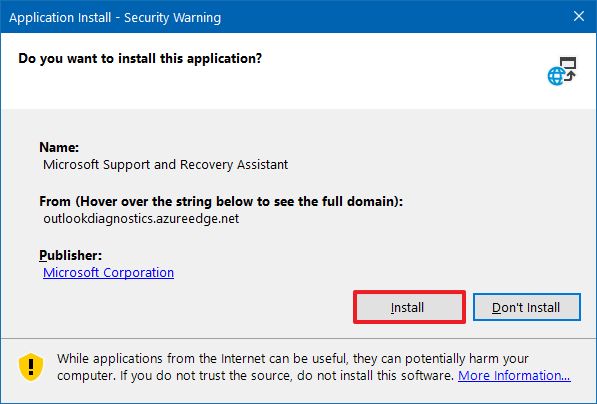 Avertissement de sécurité des applications Microsoft
