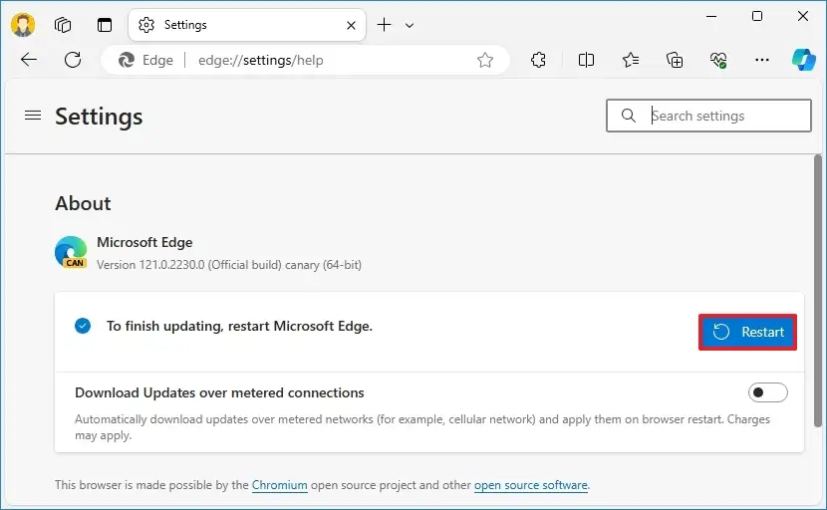 Mise à jour de l'installation de Microsoft Edge