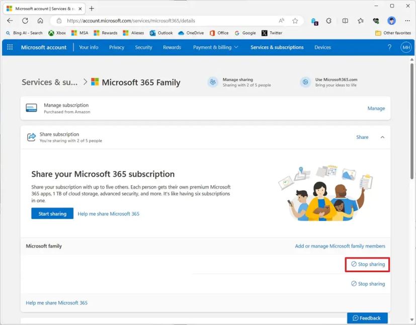 Microsoft 365 Family arrêter le partage