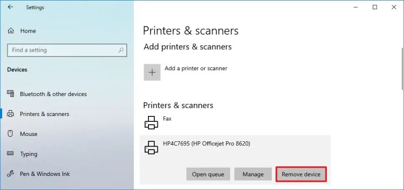 Windows 10 supprime l'imprimante sans fil