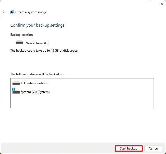 Windows 11 Démarrer la sauvegarde