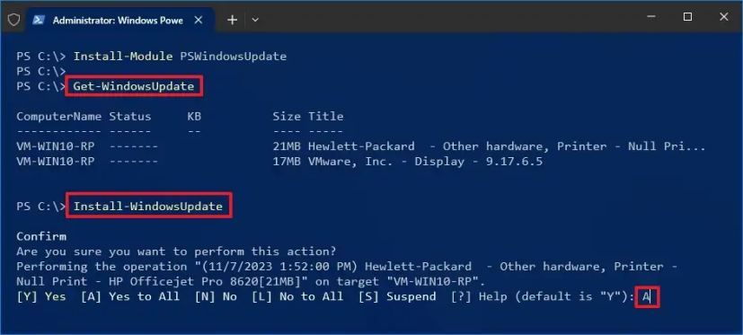 PowerShell installe les mises à jour de Windows 10