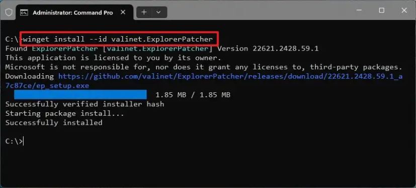 Winget installe ExplorerPatcher