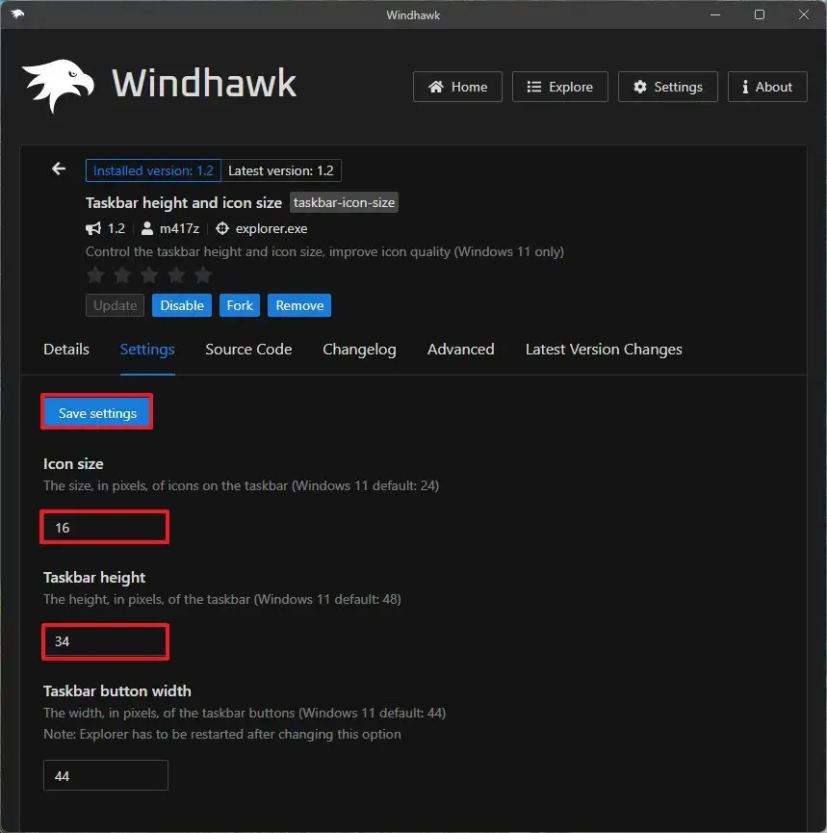 Windhawk modifie la taille de la barre des tâches en la réduisant