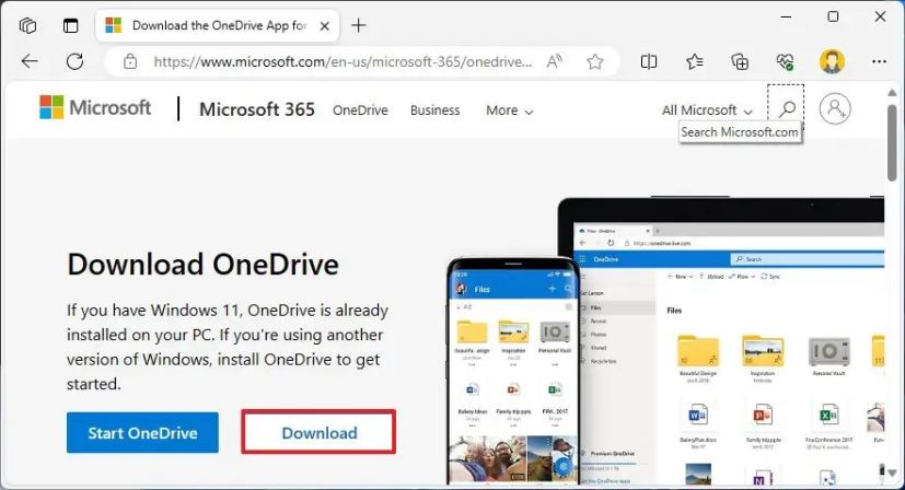 Téléchargement du programme d'installation de OneDrive