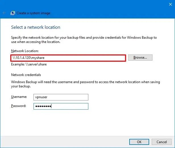 Informations d'identification du réseau de sauvegarde Windows 10