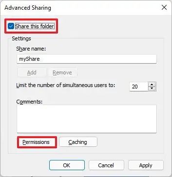 Paramètres de partage de dossiers Windows 11