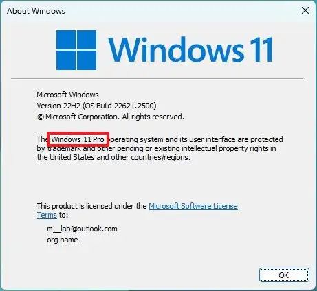 Winver vérifie l'édition Windows