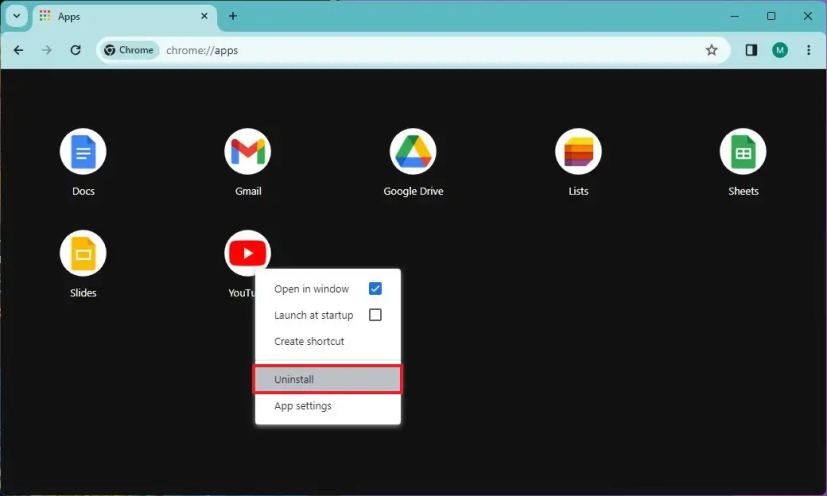 Chrome désinstalle l'application YouTube