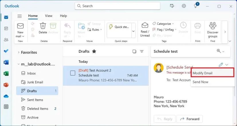 Outlook modifie le calendrier des e-mails