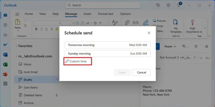 Heure personnalisée du calendrier Outlook