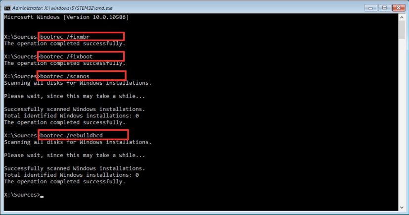 Bootsec.exe corrigeant le Master Boot Record (MBR) sous Windows 10