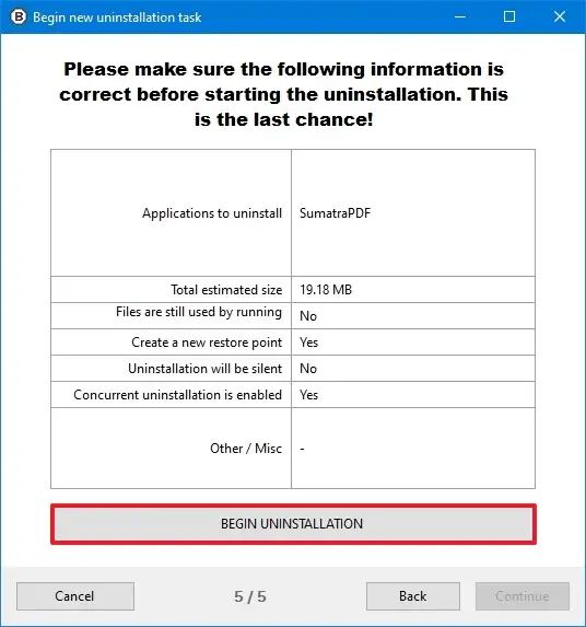 BCU supprime l'application Windows 10