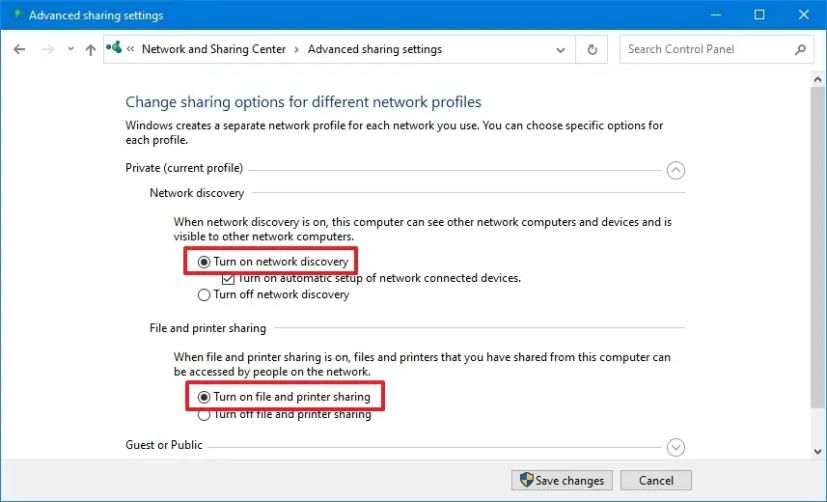 Activer la découverte du réseau dans le Panneau de configuration