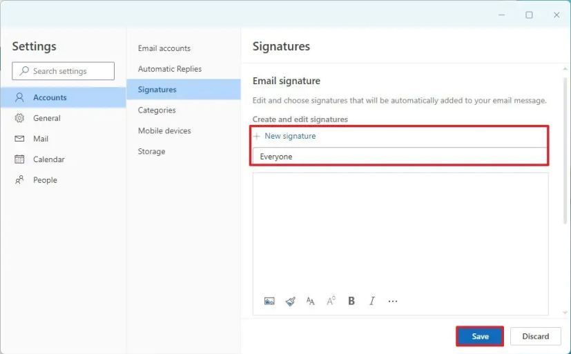 Outlook crée une nouvelle signature