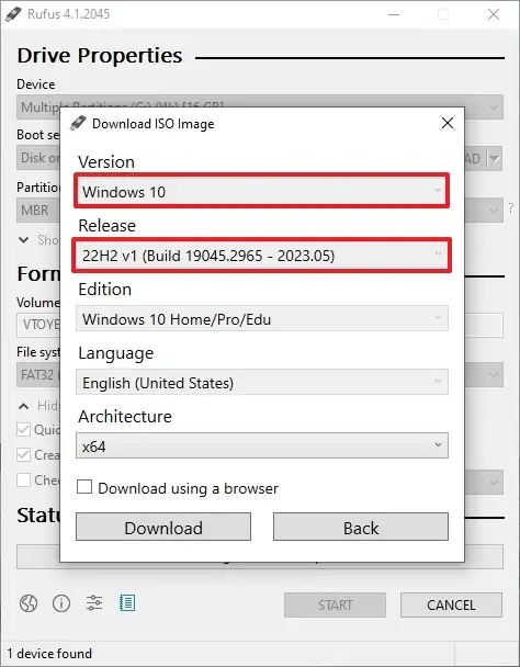 Téléchargement ISO de Rufus Windows 10