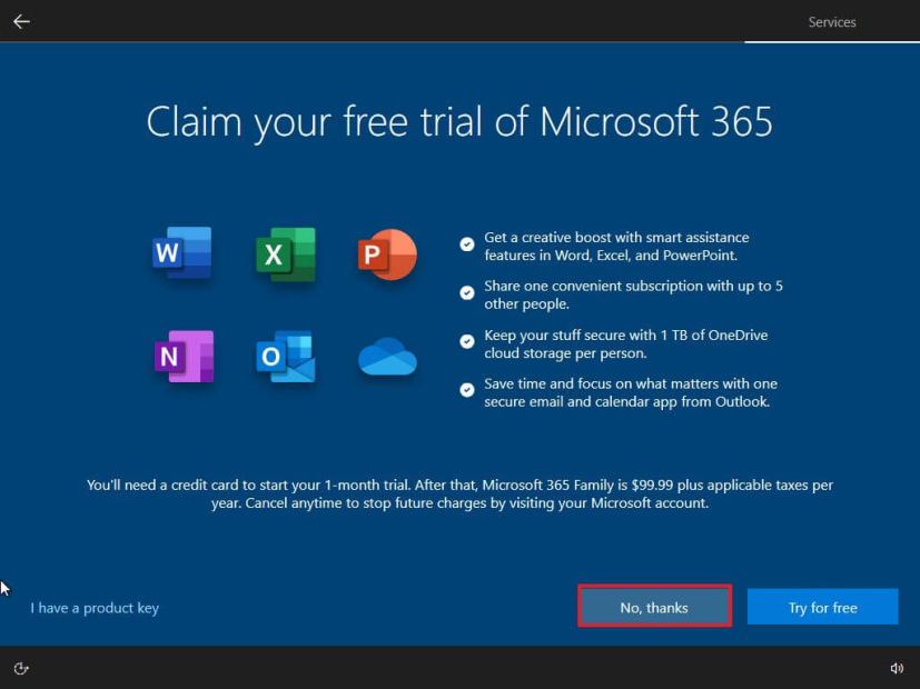 OOBE ignore l’offre Microsoft 365
