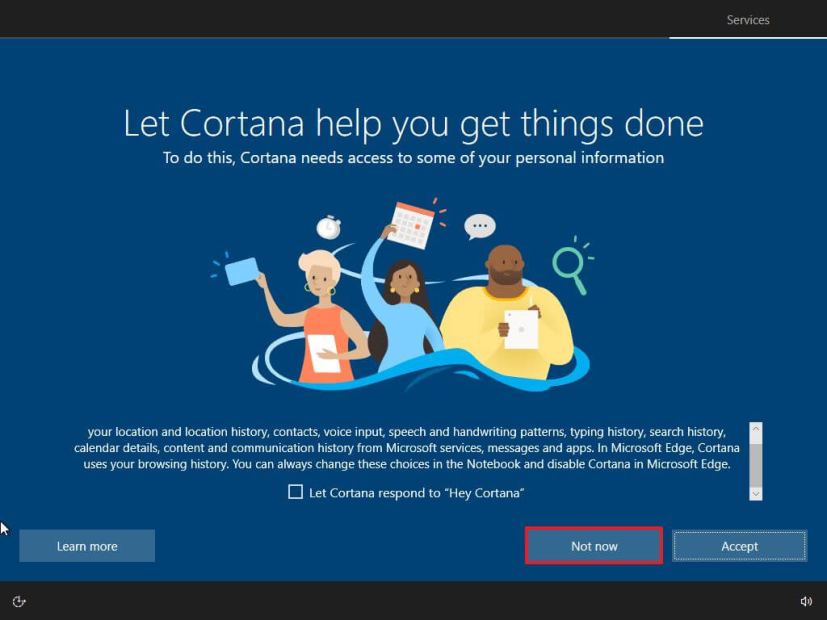 OOBE ignore la configuration de Cortana
