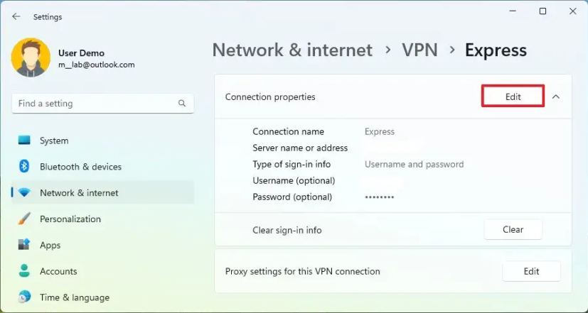 Modifier les paramètres VPN