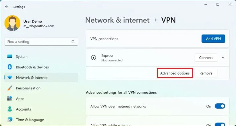 Paramètres VPN Windows 11