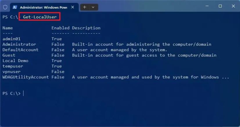 PowerShell voir tous les comptes