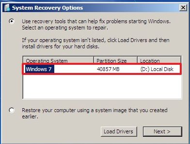 Options de récupération du système sur Windows 7