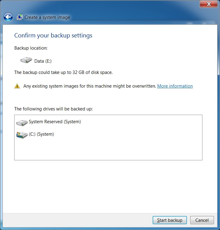 Démarrer la sauvegarde sur Windows 7