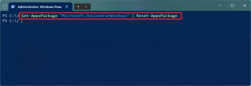 Windows 11 Outlook réinitialise la commande PowerShell