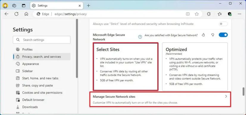 Microsoft Edge configure le VPN
