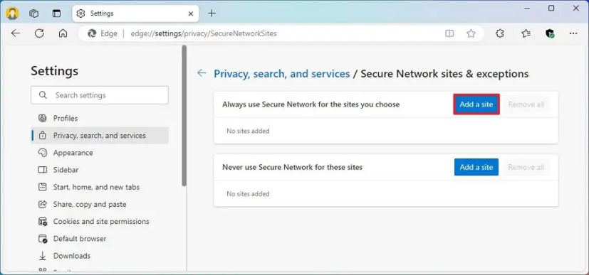 Microsoft Edge configure la liste VPN