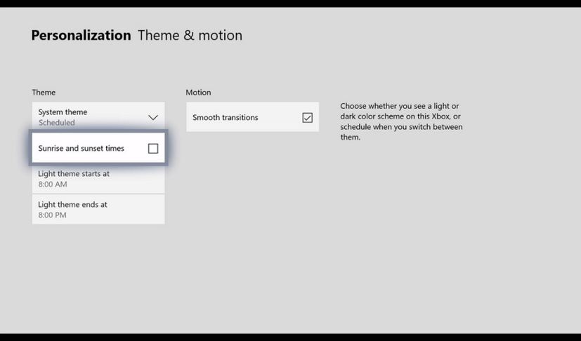 Paramètres programmés du thème Xbox One