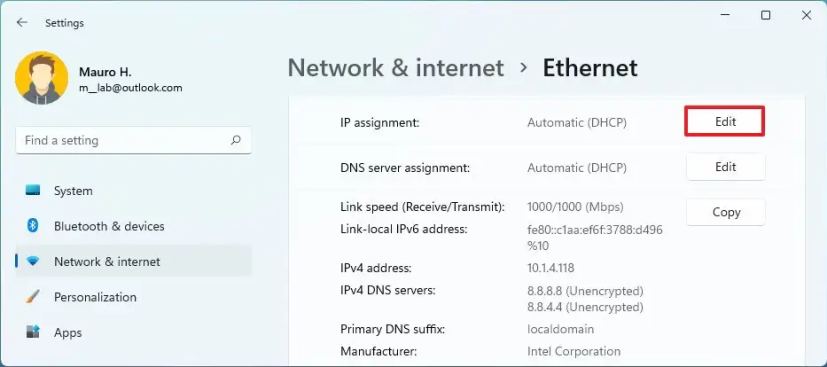 Modifier les paramètres Ethernet TCP/IP