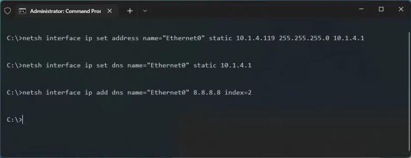 Commande netsh de Windows 11 pour définir une adresse IP statique
