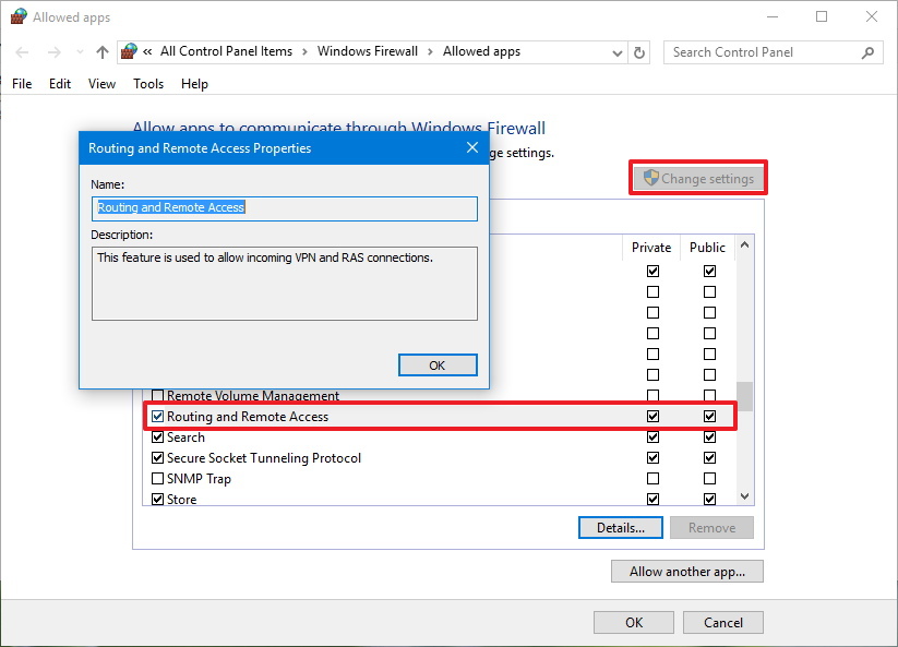 Configuration du pare-feu du serveur VPN sous Windows 10